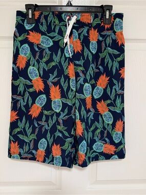 Boy’s Navy Tropical Print Swim Shorts with Drawstring size L